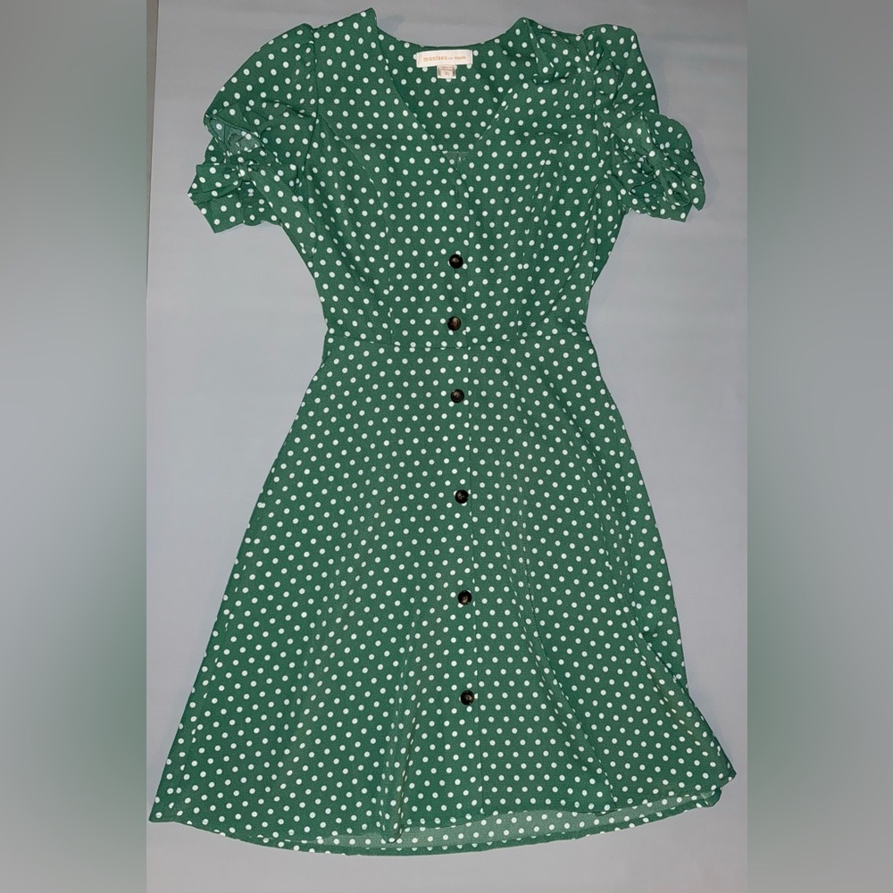 Monteau LA Green Polka-Dot Dress